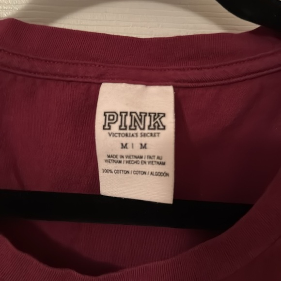 PINK Victoria’s Secret T-shirt Size M Color Burgundy White - Picture 5 of 8